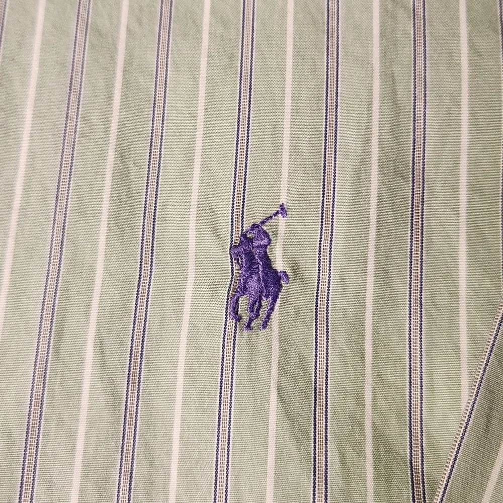Ralph Lauren Button Down Shirt Mens L‎ Green Striped Long Sleeve Excellent Pony